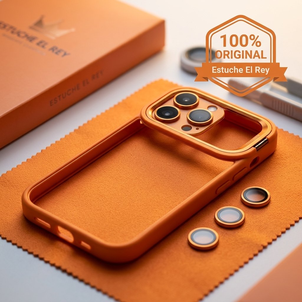 Estuche El Rey magsafe stand + vidrio templado de camara color naranja phone 17 pro max — foto 2