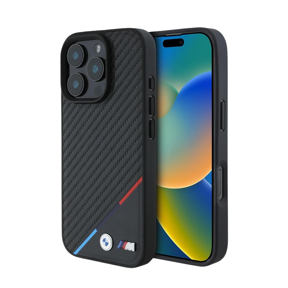 BMW Hc M MagSafe Pu Carbon Tricolor Line Black iPhone 16 Pro Max