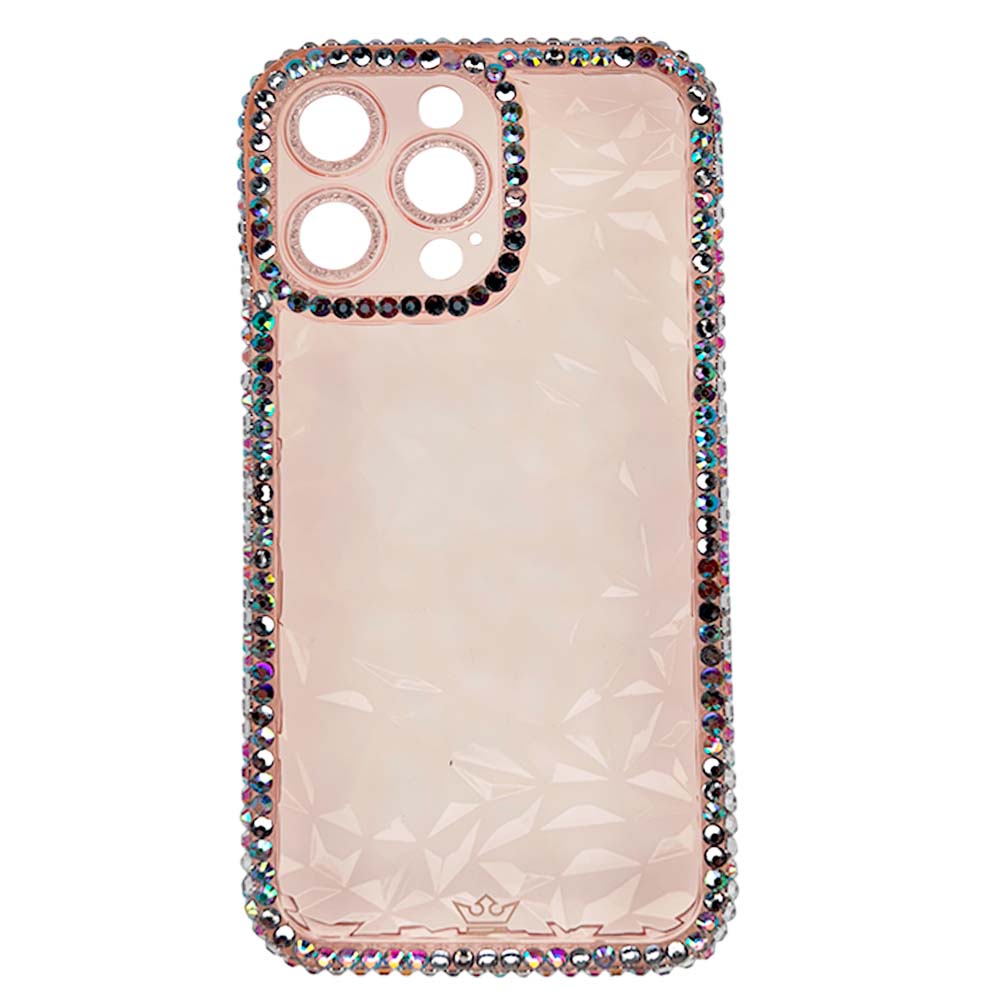 Estuche El Rey Marco iPhone 14 Pro Max Diamantes Transparentes Color Rosado
