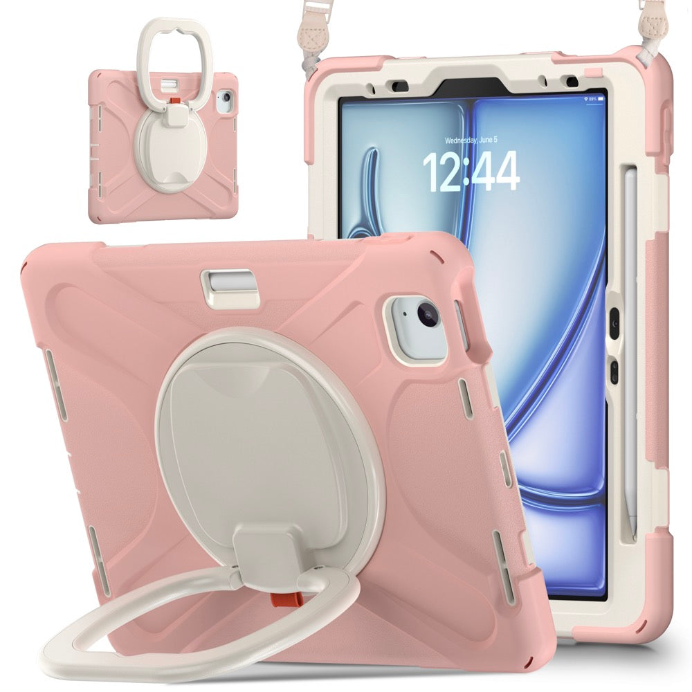 Estuche Pirate B Series Modelo iPad Air 11 2024 Color Rosado / Blanco con Strap