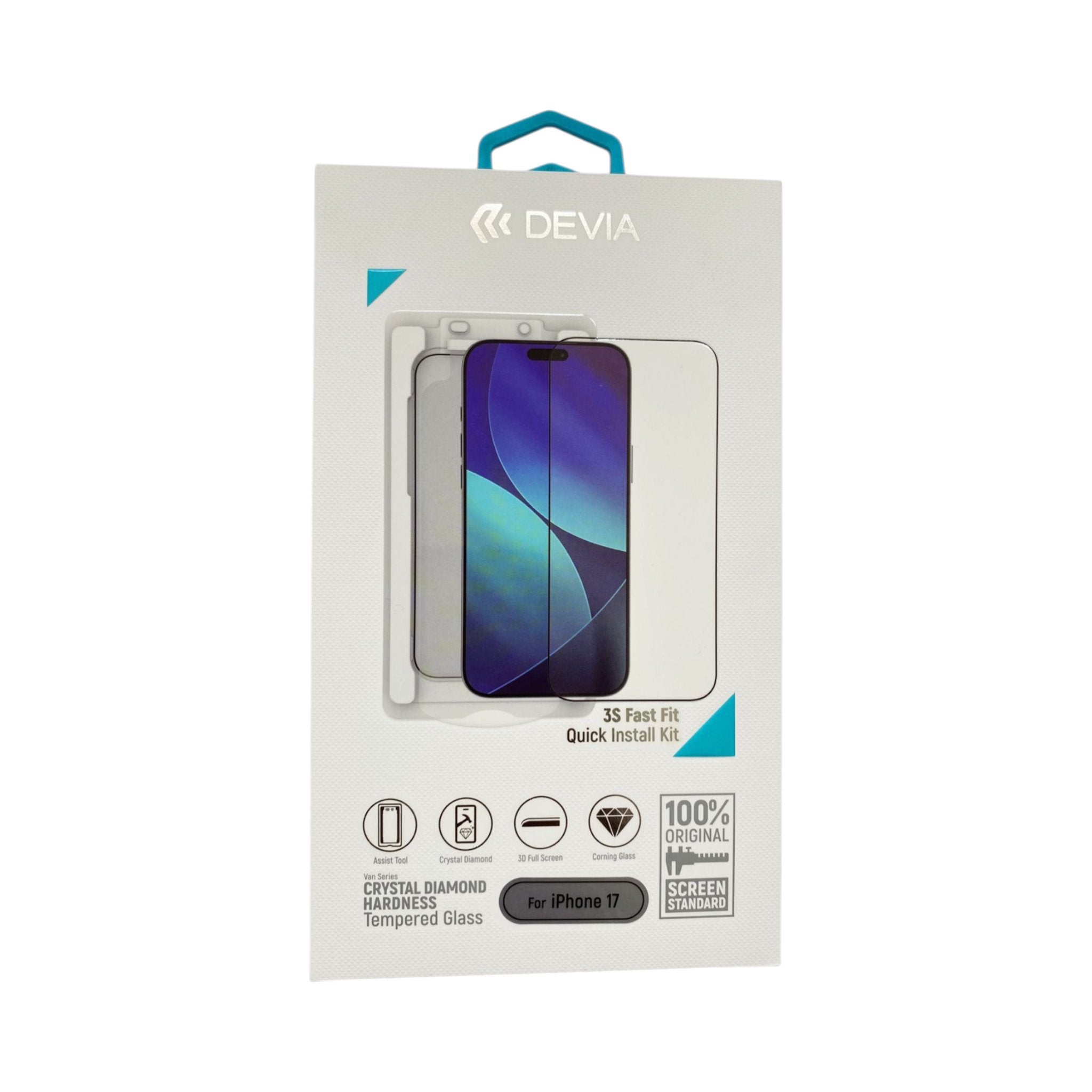 Vidrio Templado Van Series Crystal Diamond Hardness Tempered Glass(with Assist Tool) Devia iPhone 17 Transparente Borde Negro