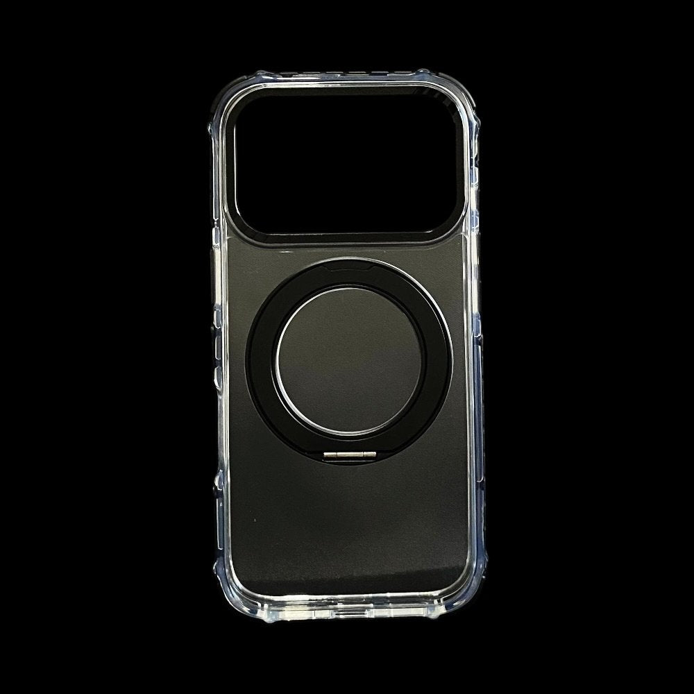 Estuche El Rey Magstand iphone 17 pro Magsafe transparente borde negro