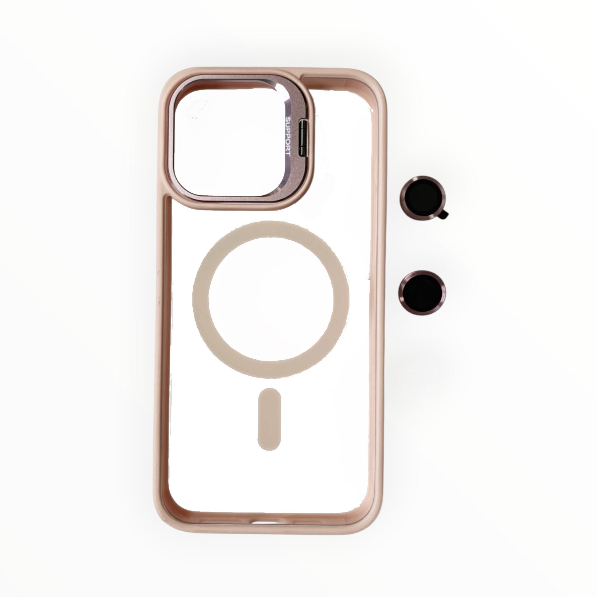 Estuche El Rey magsafe stand + vidrio templado de camara color rosado Iphone 11