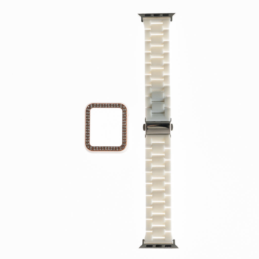 Pulseras Generico Tipo Reloj con Bumper de Diamantes 45 Mm Blanco