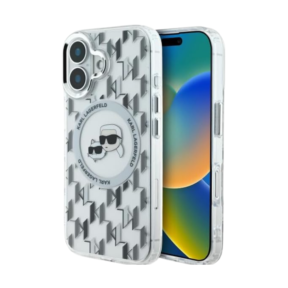 Estuche Karl Lagerfeld Hc MagSafe Iml Metal Monogram Kc Heads Transparent iPhone 16