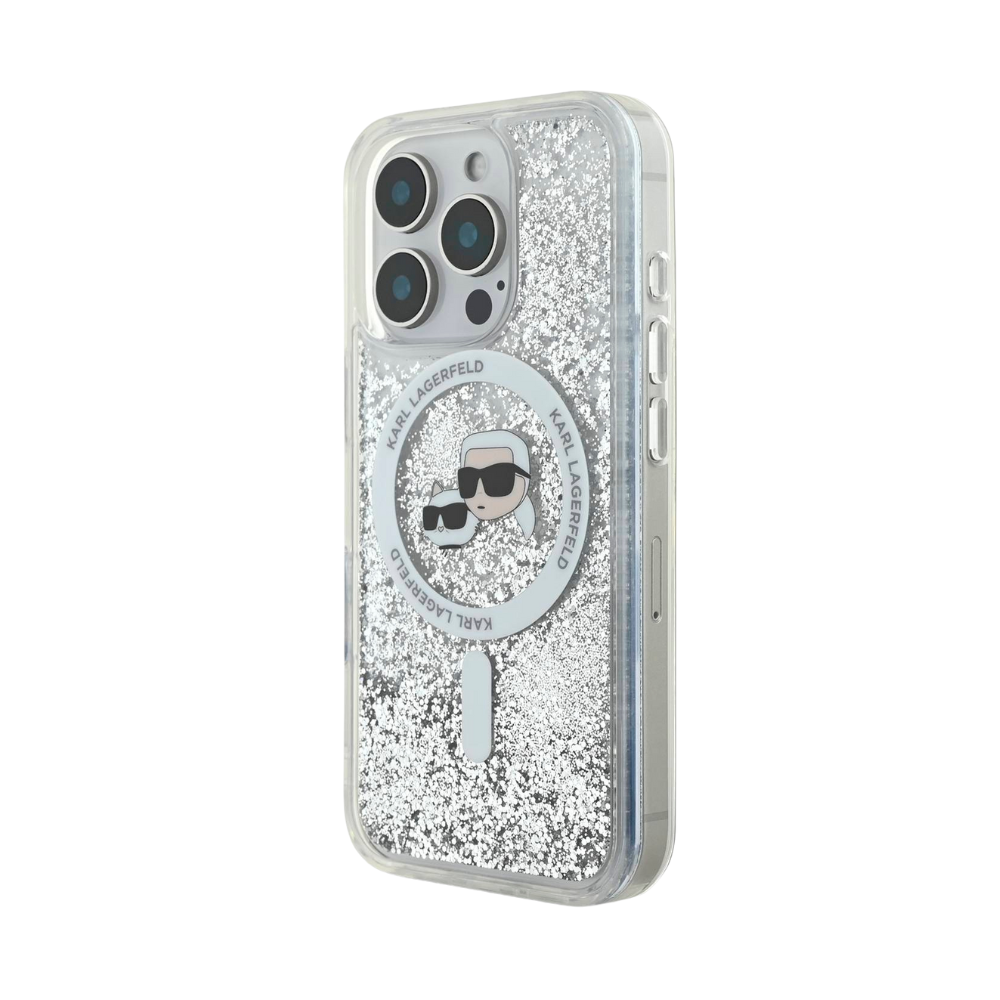 Estuche Karl Lagerfeld Hc MagSafe Liq. Glitter Kc Heads Transparent iPhone 16