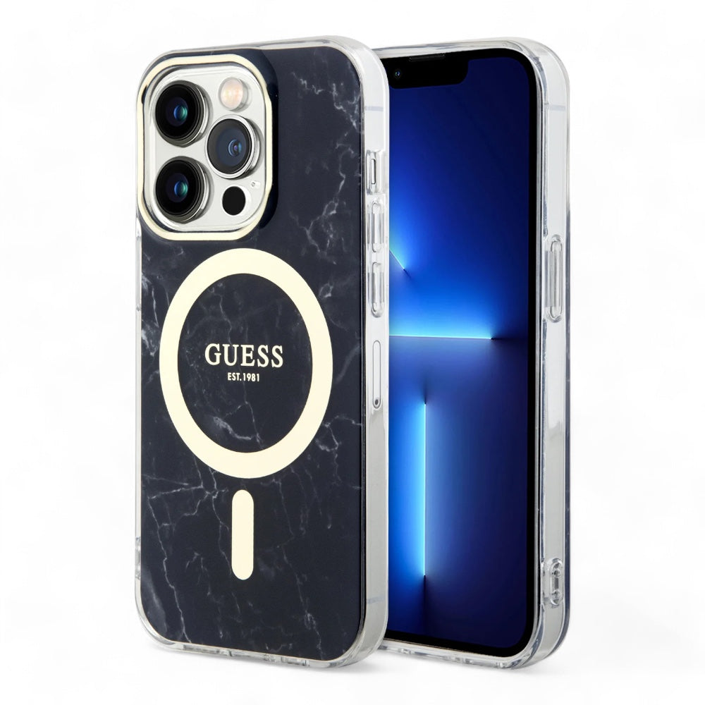 Estuche GUESS MagSafe iPhone 15 Pro - Negro · Pc Tpu Iml Marble